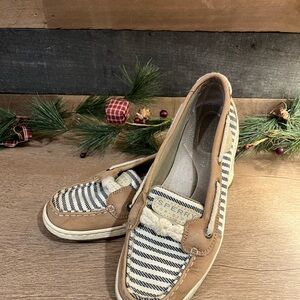 Sperry Women's Nautical Striped Flats - Tan and White